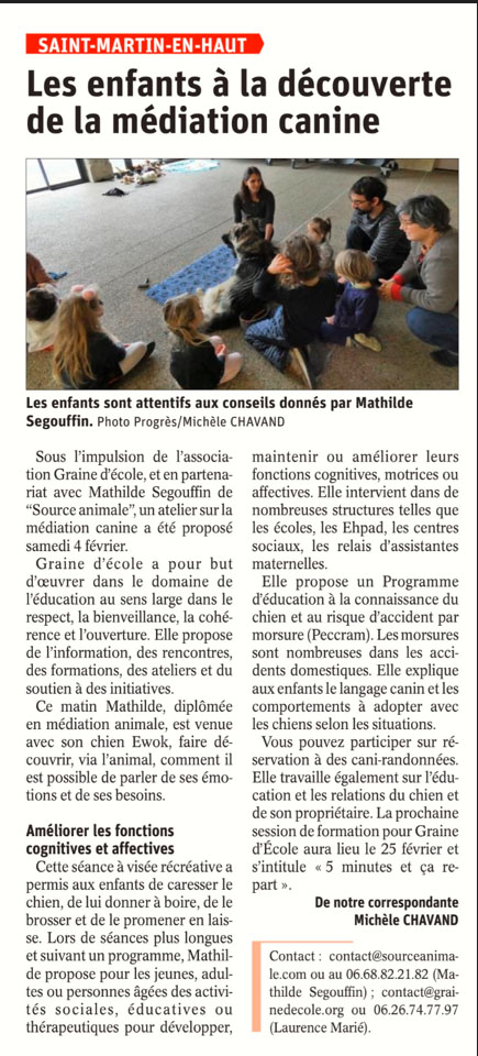 article progrès médiation canine