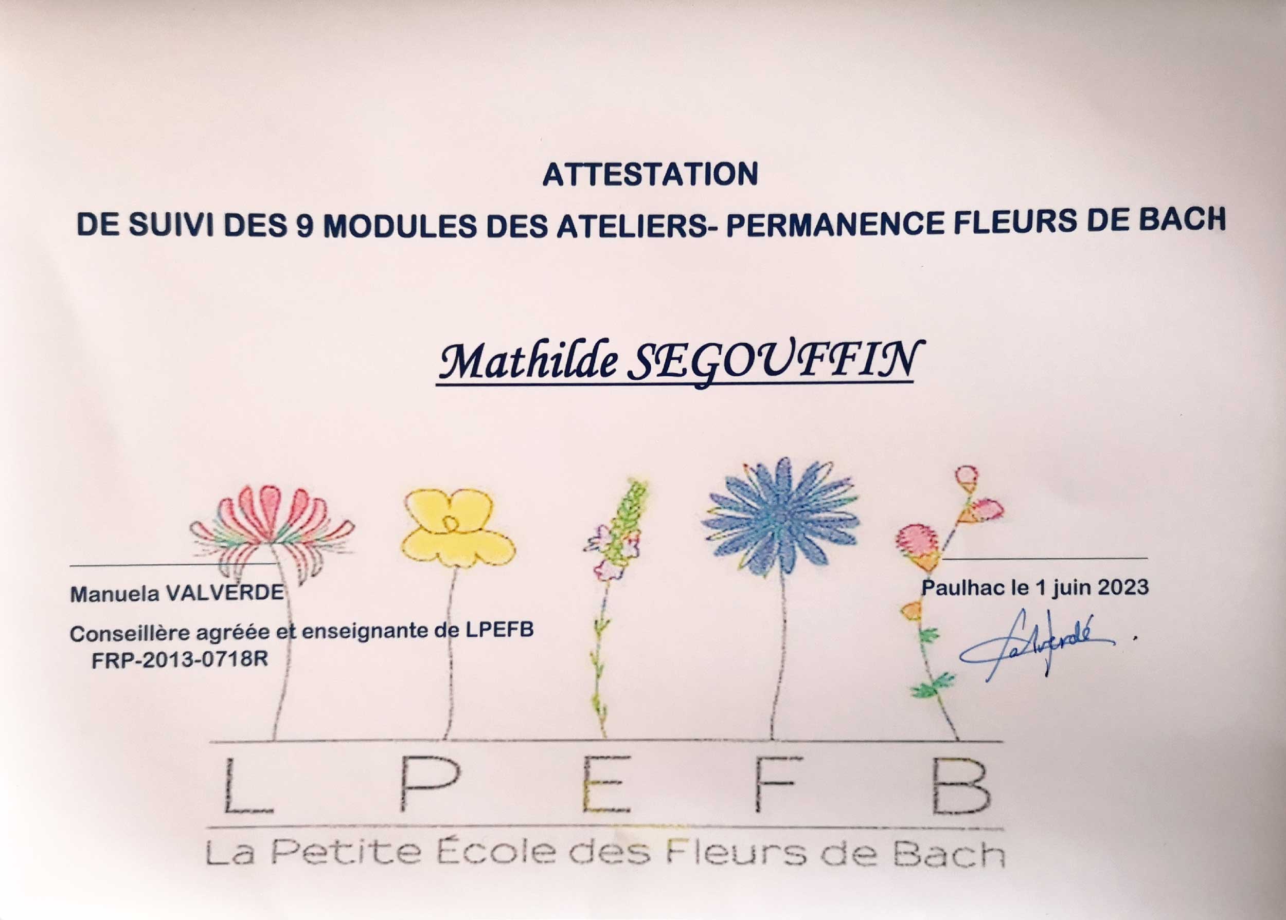 attestation fleurs de bach la petite école des fleurs de bach